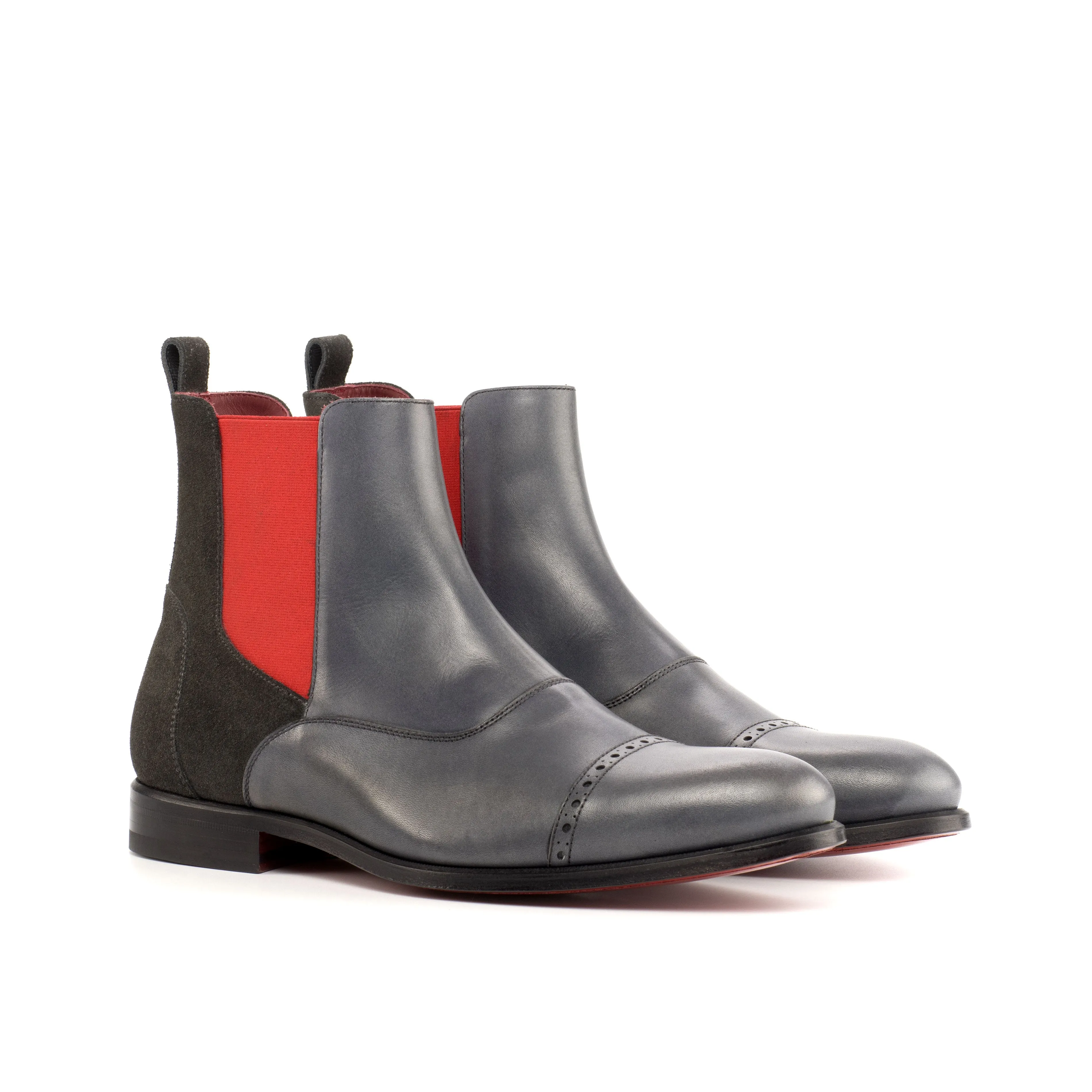 Dapperfam Shoes DapperFam Vesuvio en Gris Bottes Chelsea Multi pour Hommes en Suède Luxueux & Cuir Italien