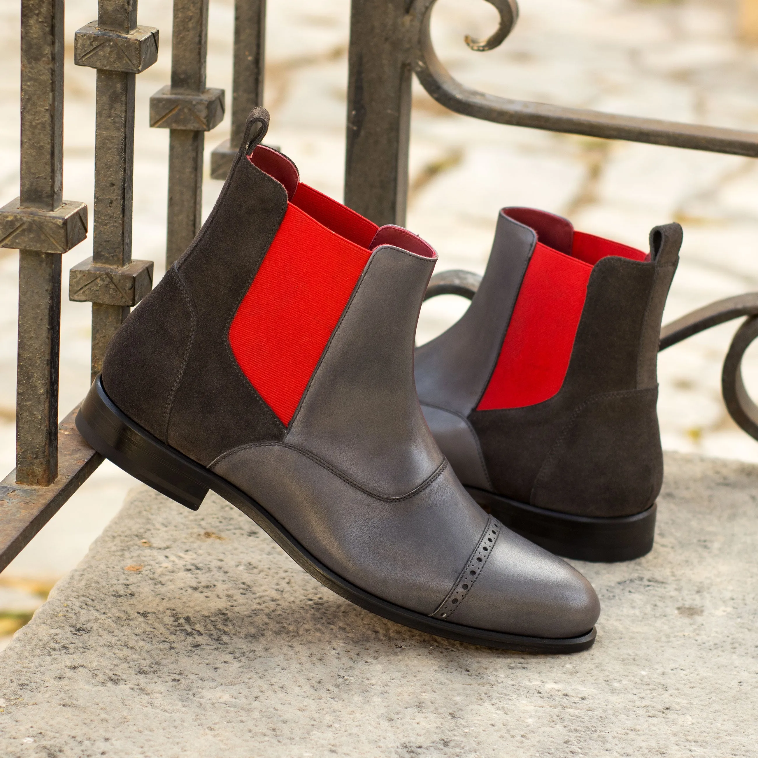 Dapperfam Shoes DapperFam Vesuvio en Gris Bottes Chelsea Multi pour Hommes en Suède Luxueux & Cuir Italien