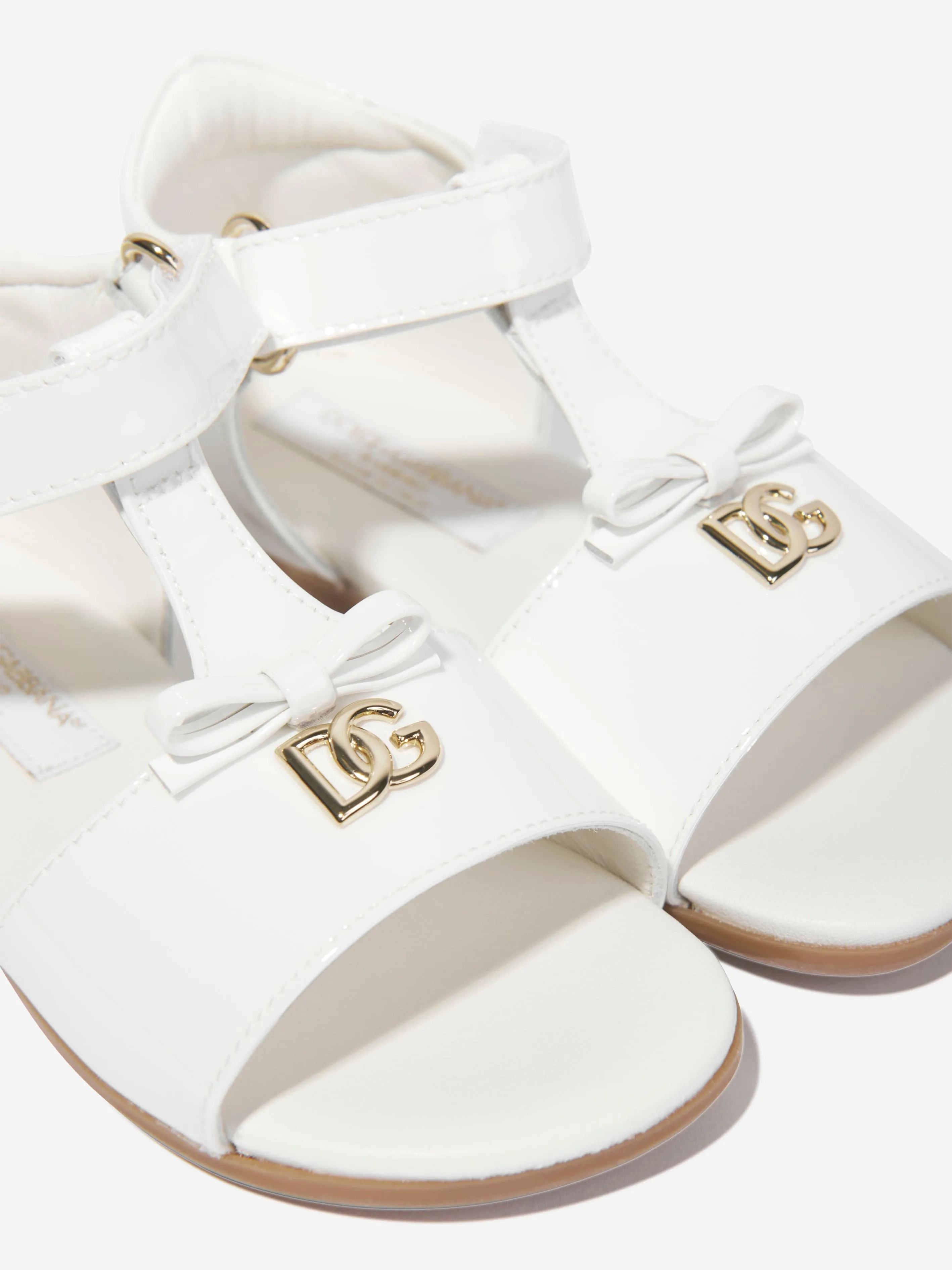 Sandales en cuir pour filles Dolce & Gabbana avec logo en blanc