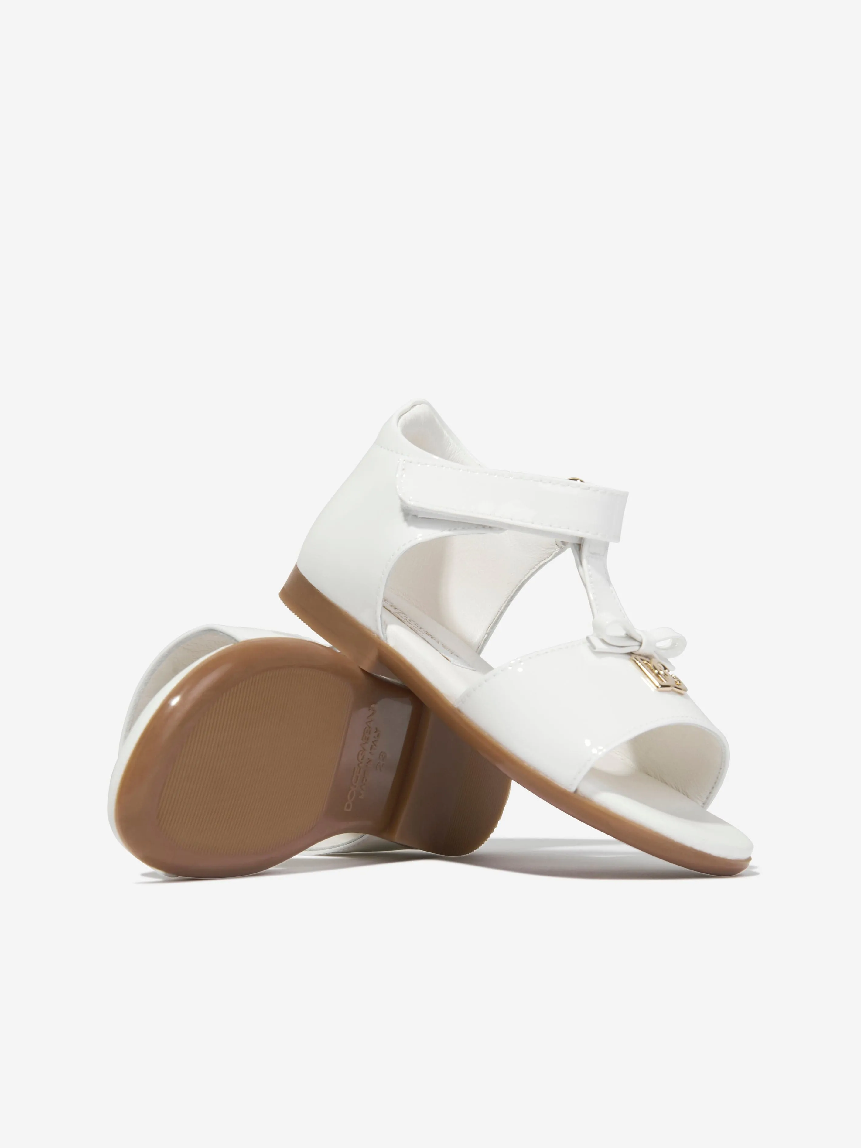 Sandales en cuir pour filles Dolce & Gabbana avec logo en blanc