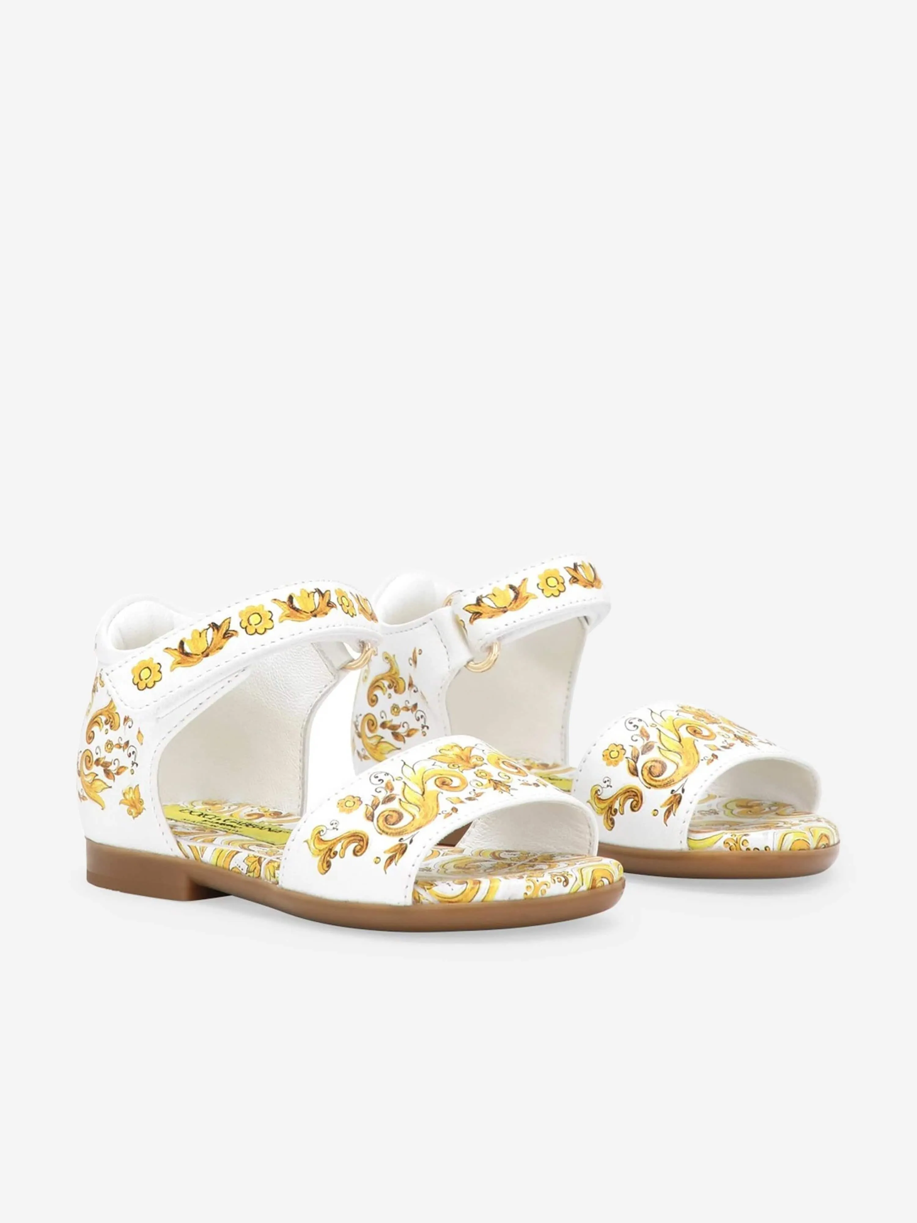 Sandales en cuir Maiolica pour filles Dolce & Gabbana en jaune