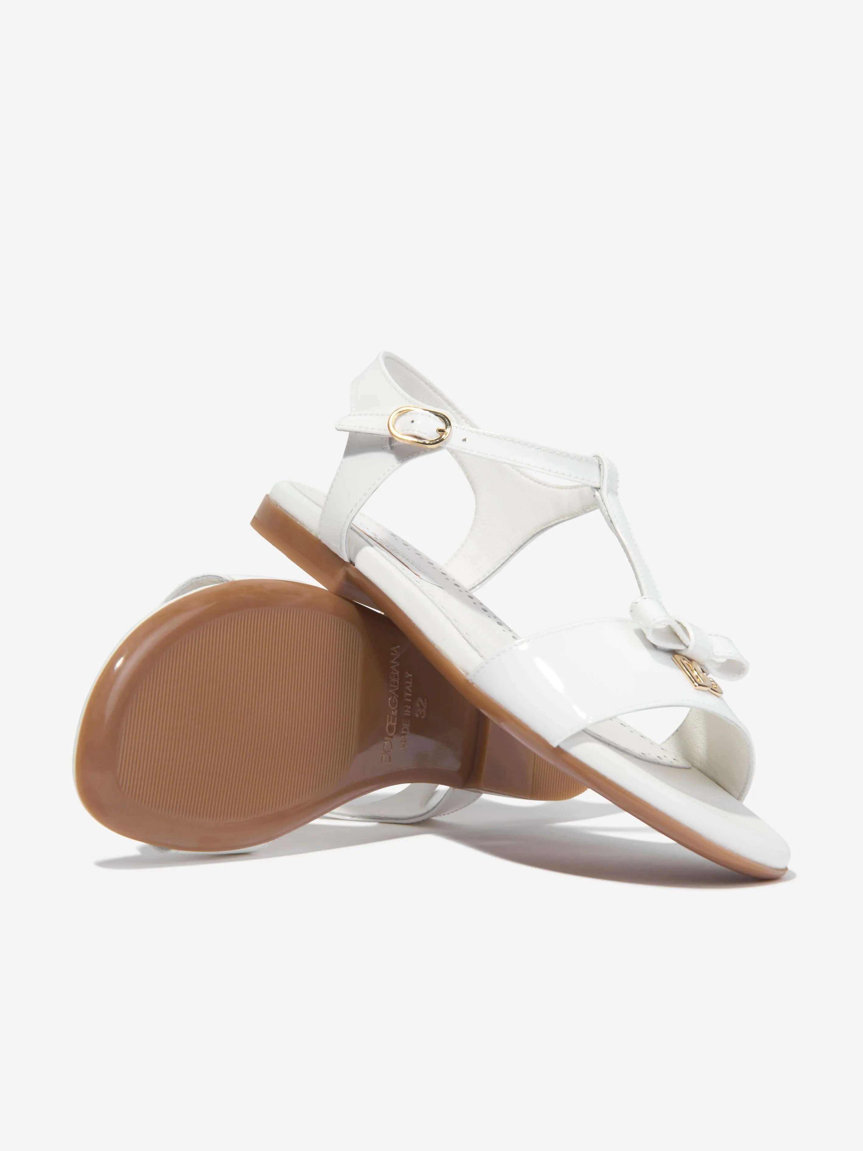 Dolce & Gabbana Sandales pour Filles en Cuir Verni Blanc