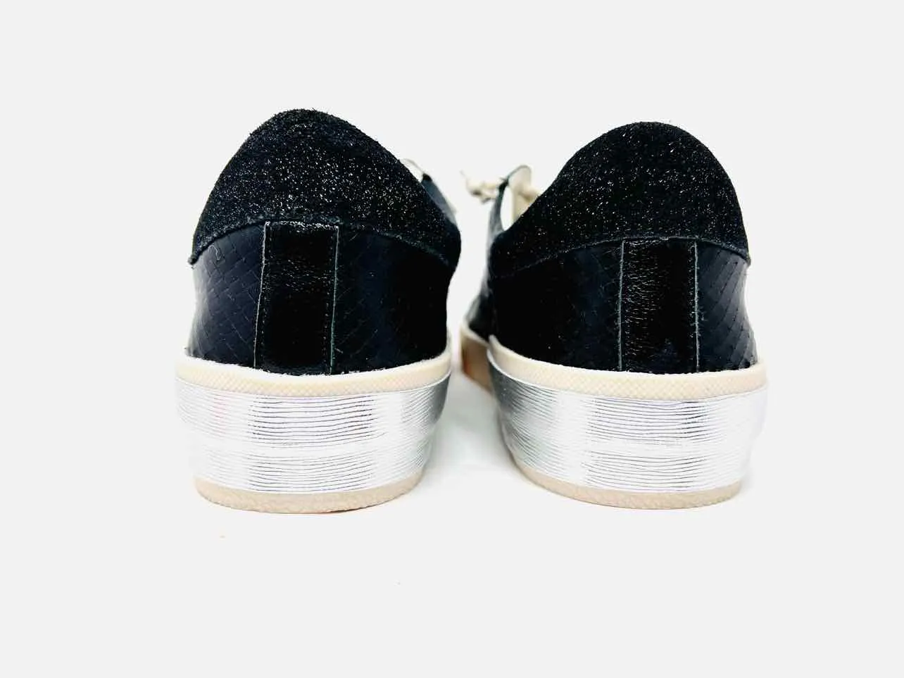 Dolce Vita Taille 10 Noir/Argent Cuir Reptile NEUF Chaussures Sneakers