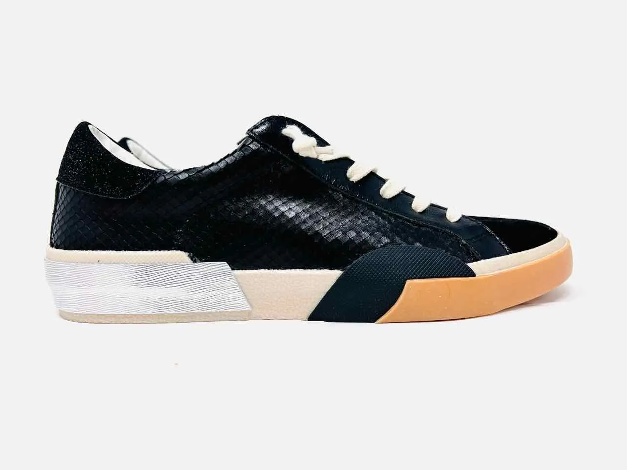 Dolce Vita Taille 10 Noir/Argent Cuir Reptile NEUF Chaussures Sneakers