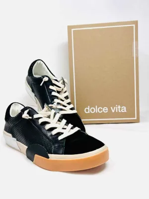 Dolce Vita Taille 10 Noir/Argent Cuir Reptile NEUF Chaussures Sneakers