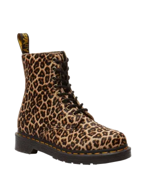 Dr Martens Chaussures 1460 Lisse Mini Tache de Léopard avec Poils Pascal Bottes en Beige Clair & Noir
