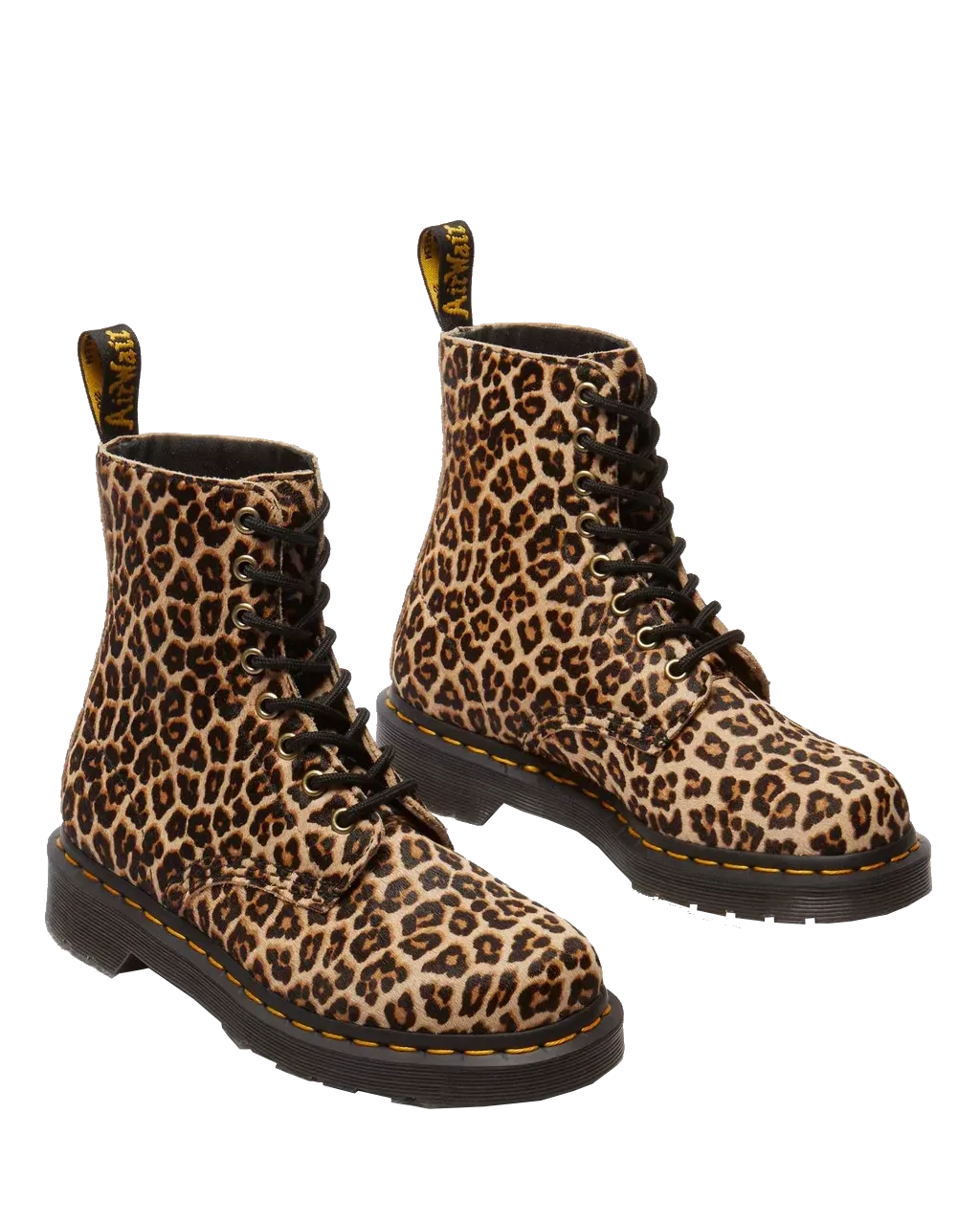 Dr Martens Chaussures 1460 Lisse Mini Tache de Léopard avec Poils Pascal Bottes en Beige Clair & Noir