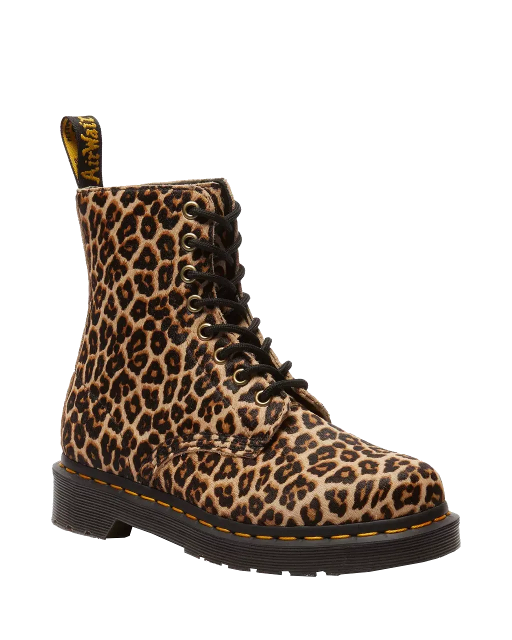 Dr Martens Chaussures 1460 Lisse Mini Tache de Léopard avec Poils Pascal Bottes en Beige Clair & Noir
