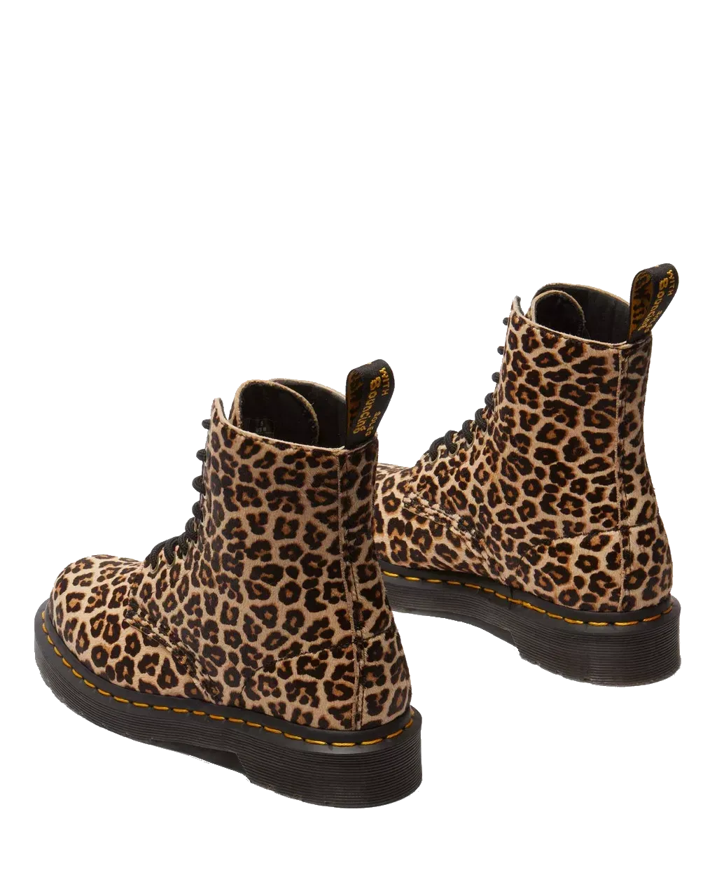 Dr Martens Chaussures 1460 Lisse Mini Tache de Léopard avec Poils Pascal Bottes en Beige Clair & Noir