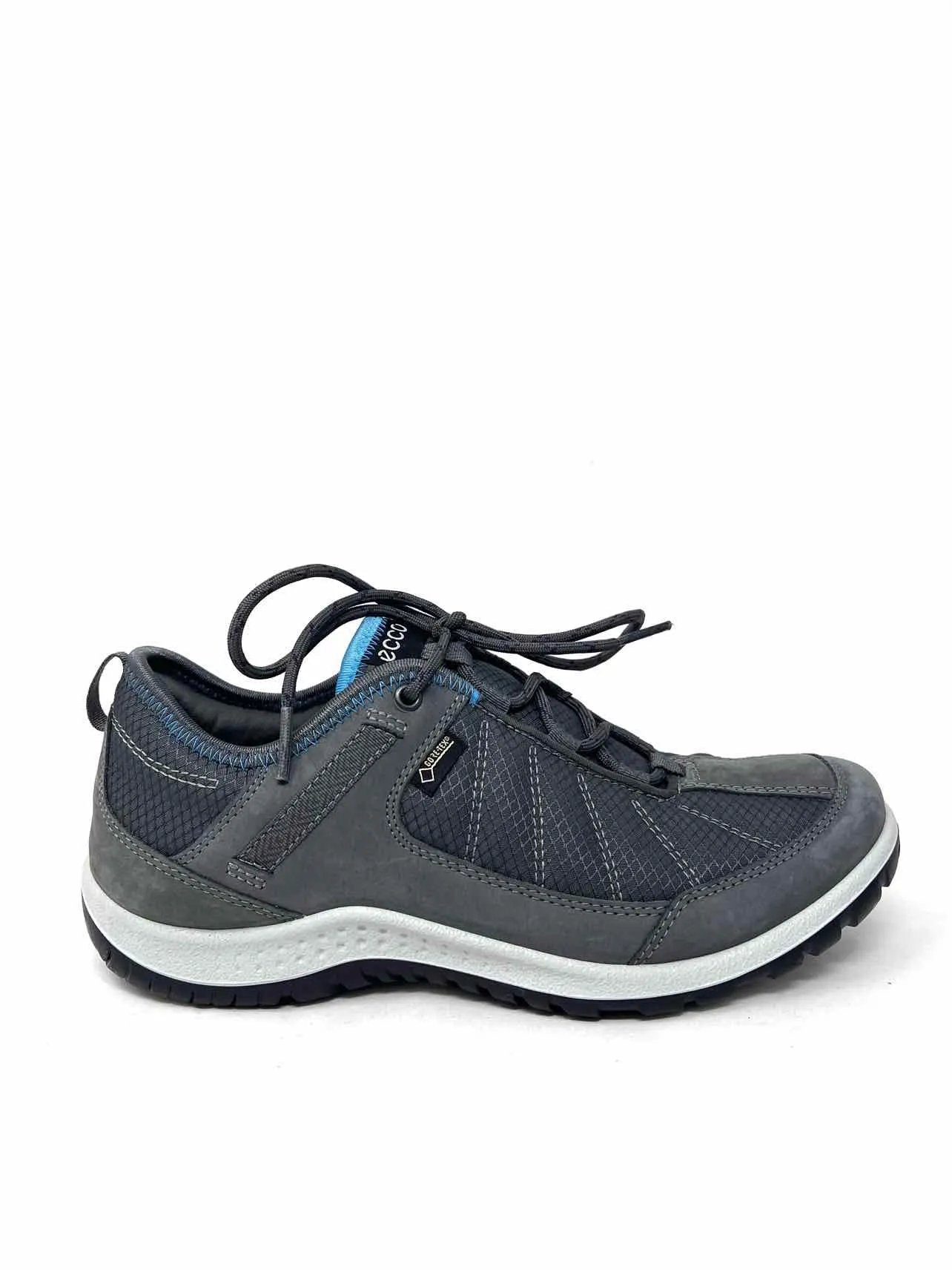 Ecco Taille 5/5.5 Chaussures en Cuir/Tissu Gris/Bleu à Lacets Sneakers