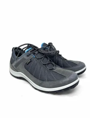 Ecco Taille 5/5.5 Chaussures en Cuir/Tissu Gris/Bleu à Lacets Sneakers