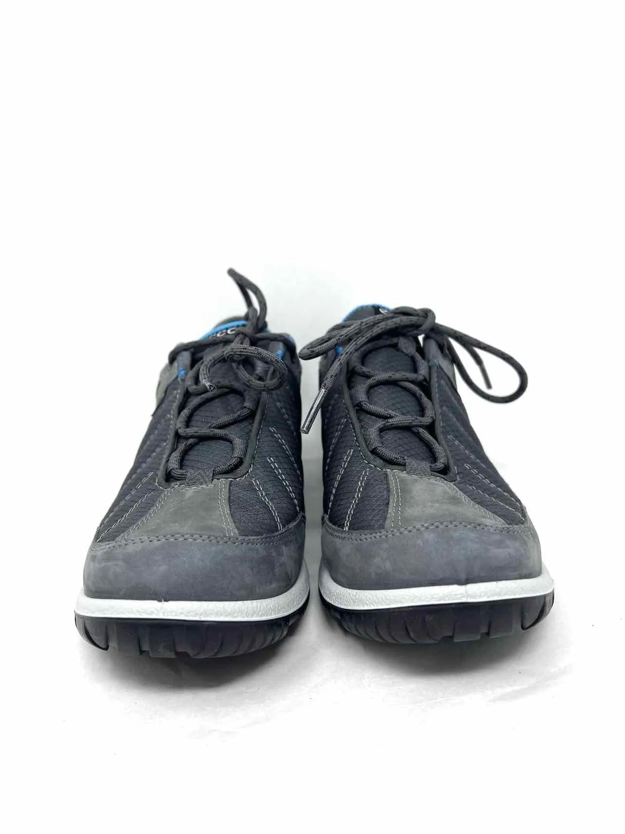Ecco Taille 5/5.5 Chaussures en Cuir/Tissu Gris/Bleu à Lacets Sneakers