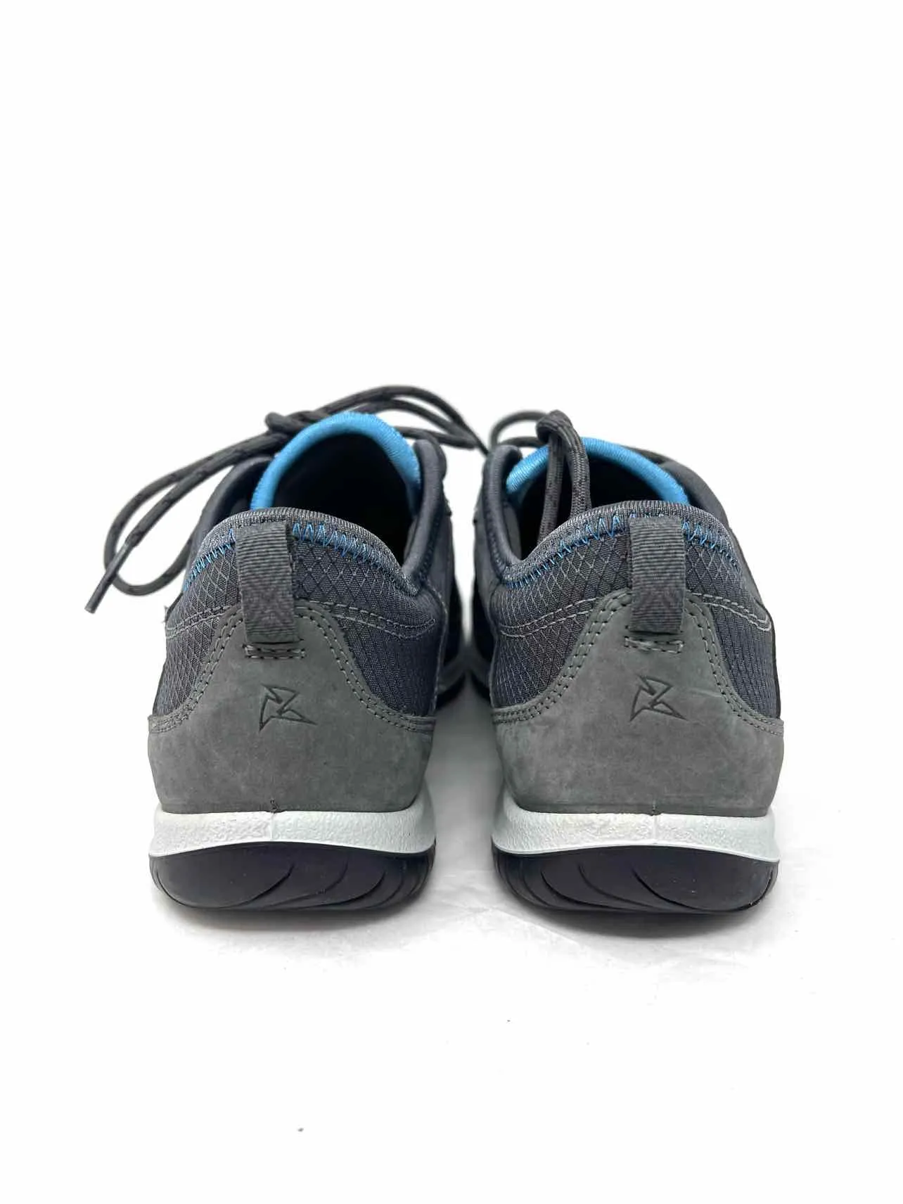 Ecco Taille 5/5.5 Chaussures en Cuir/Tissu Gris/Bleu à Lacets Sneakers