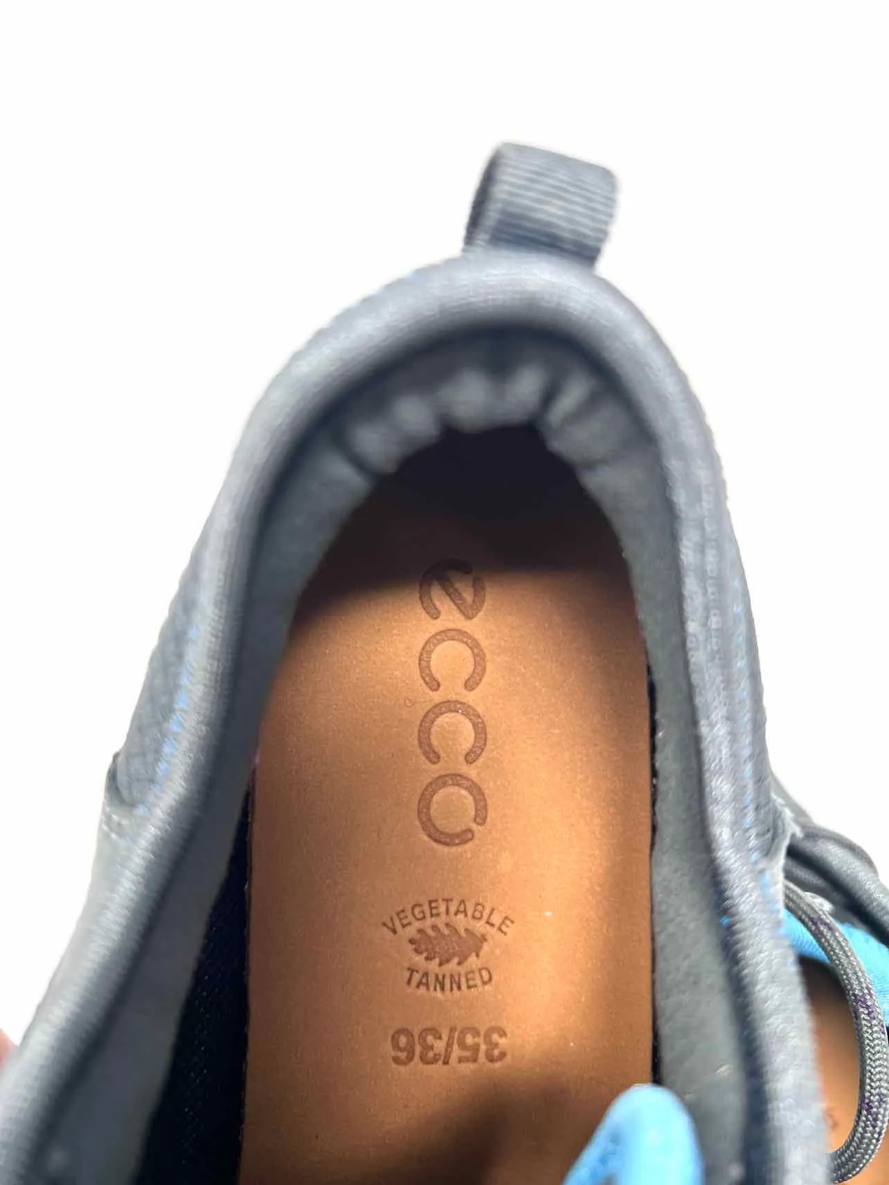 Ecco Taille 5/5.5 Chaussures en Cuir/Tissu Gris/Bleu à Lacets Sneakers