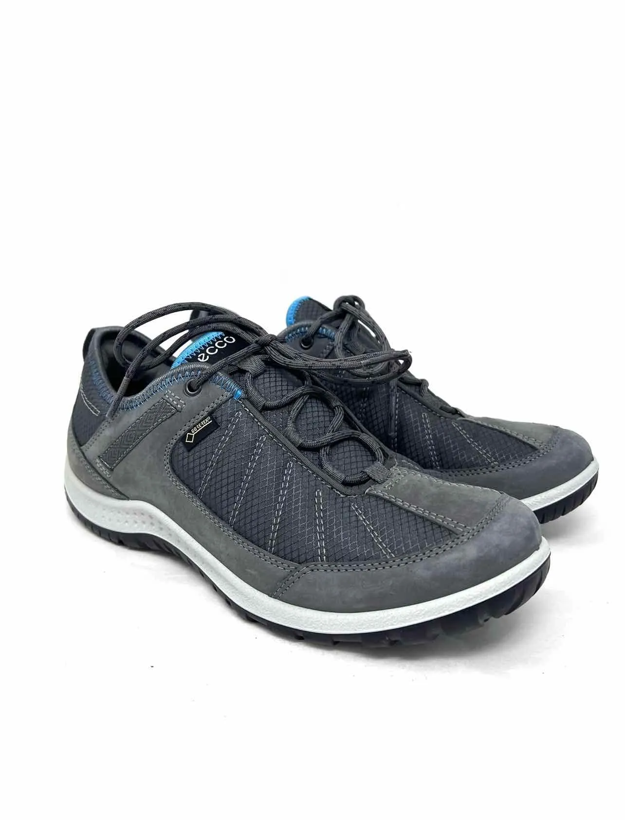 Ecco Taille 5/5.5 Chaussures en Cuir/Tissu Gris/Bleu à Lacets Sneakers
