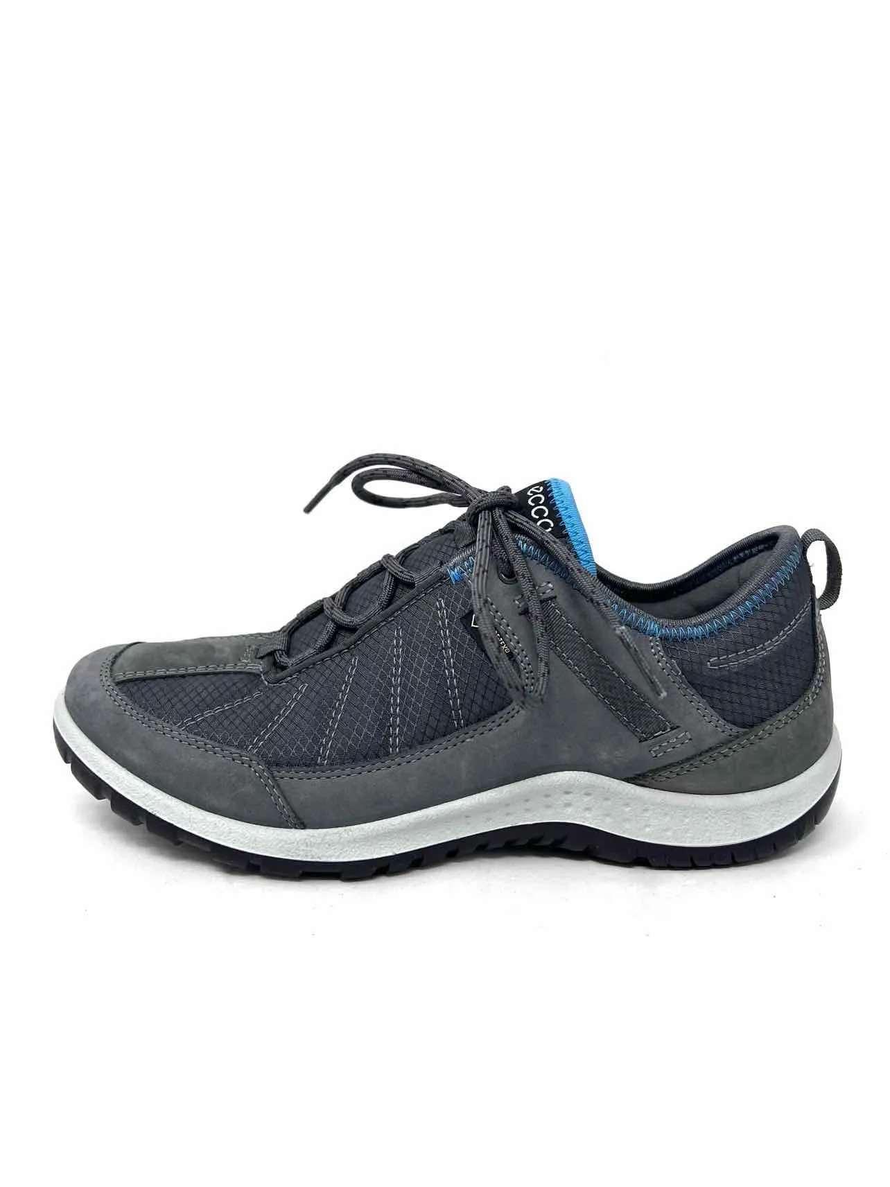 Ecco Taille 5/5.5 Chaussures en Cuir/Tissu Gris/Bleu à Lacets Sneakers