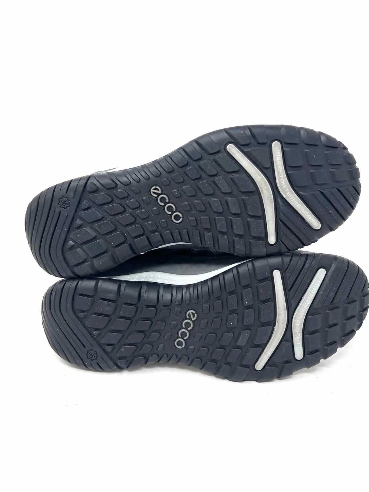 Ecco Taille 5/5.5 Chaussures en Cuir/Tissu Gris/Bleu à Lacets Sneakers