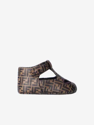 Sandales Fendi Baby en cuir avec logo FF en marron