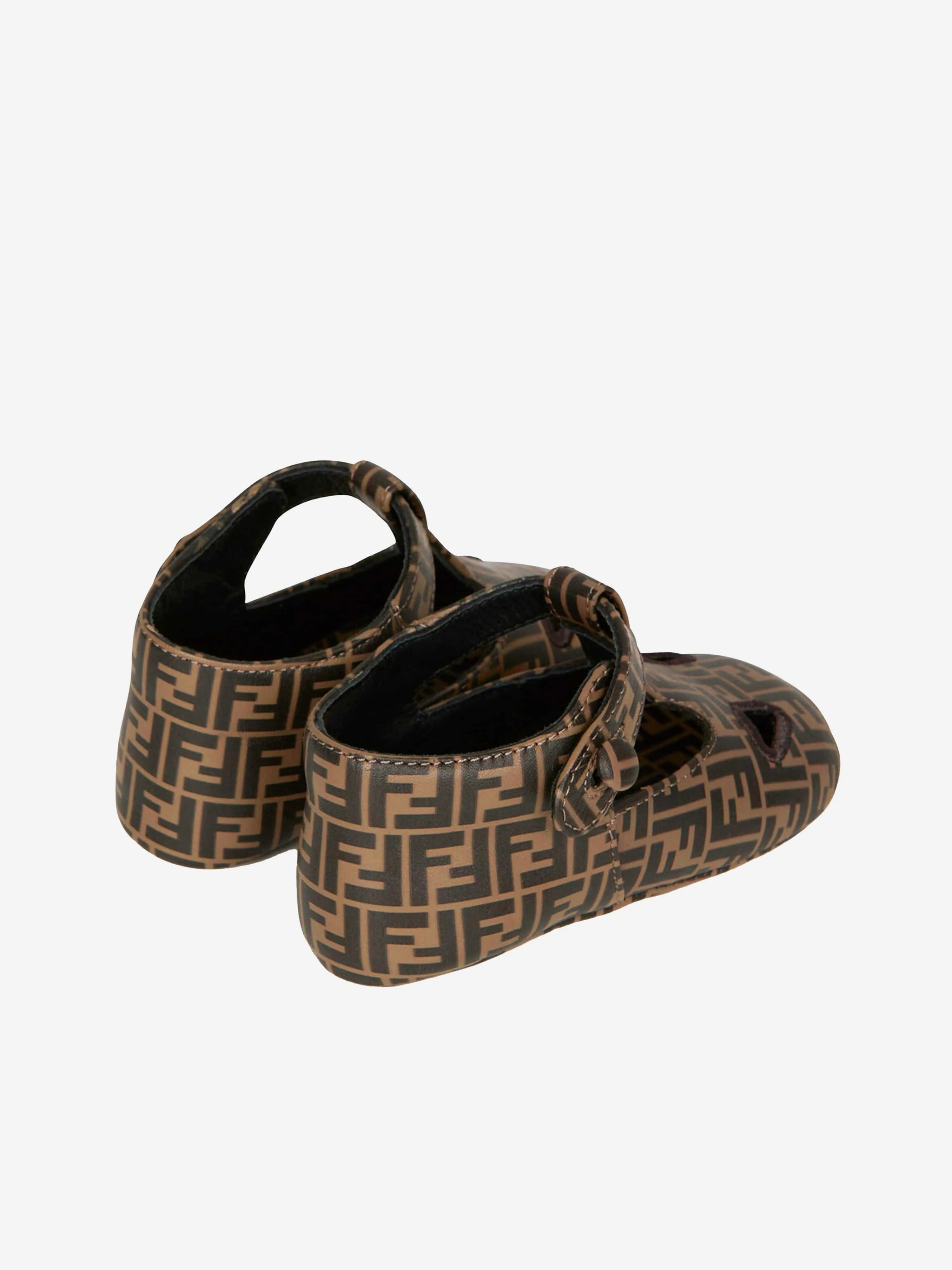 Sandales Fendi Baby en cuir avec logo FF en marron