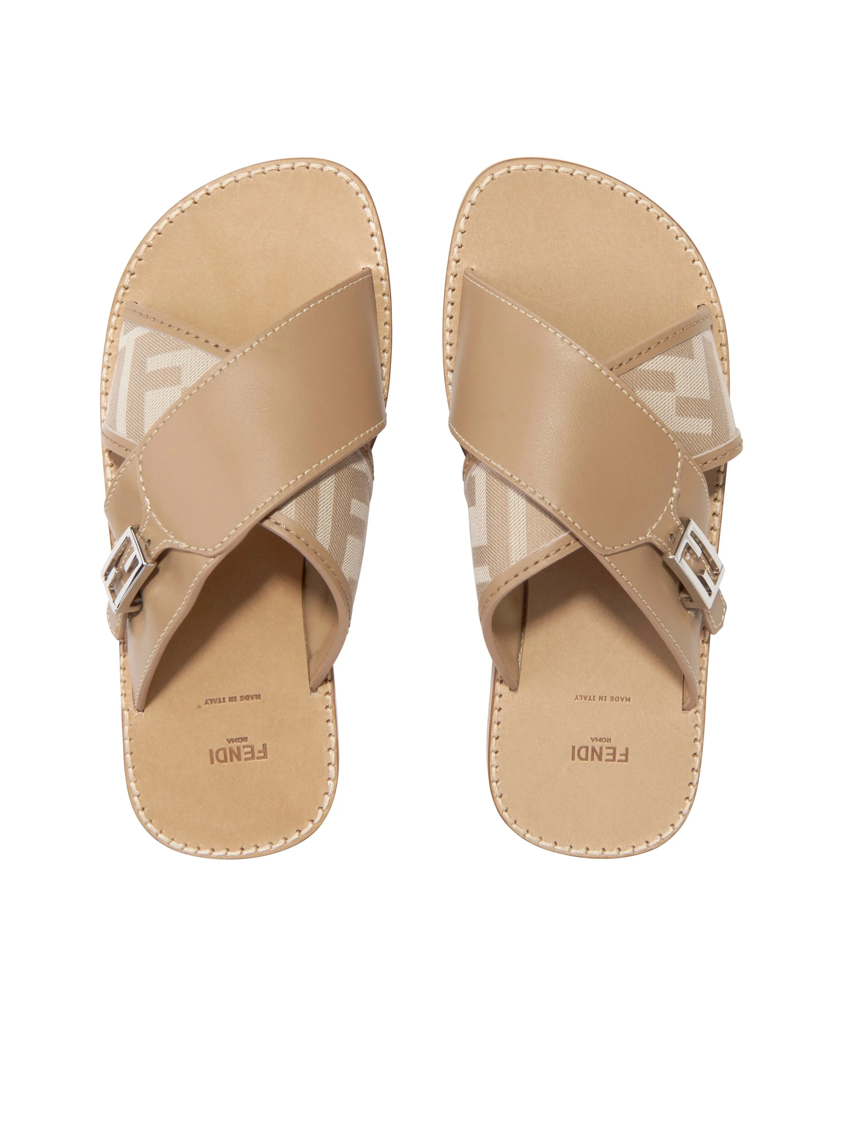 Sandales en cuir Fendi Girls avec logo FF en beige