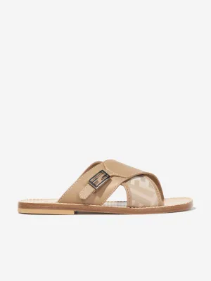Sandales en cuir Fendi Girls avec logo FF en beige