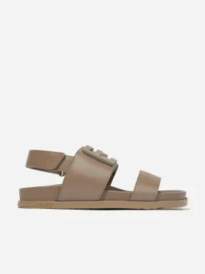 Sandales en cuir Fendi Kids avec logo FF en beige
