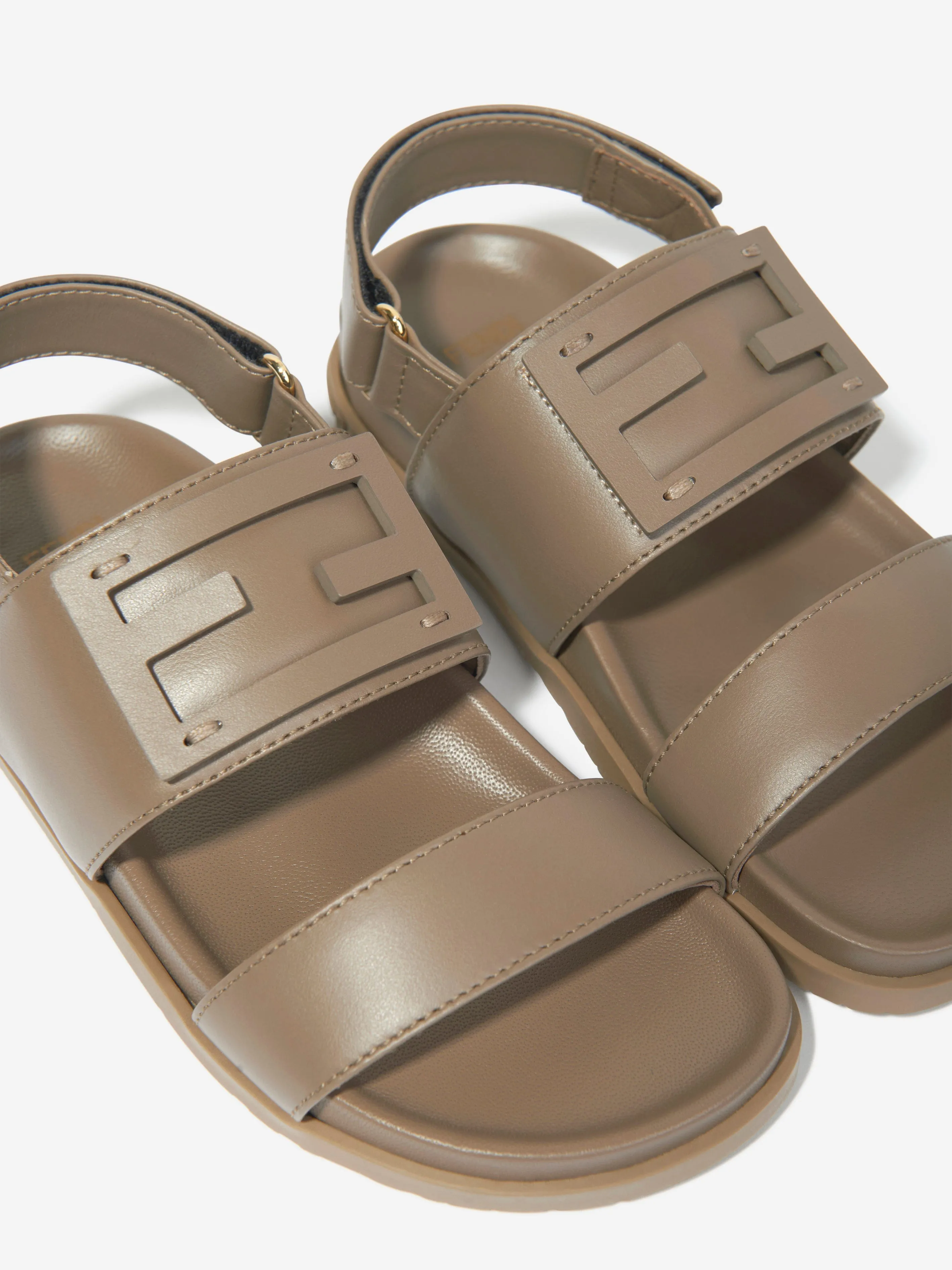 Sandales en cuir Fendi Kids avec logo FF en beige