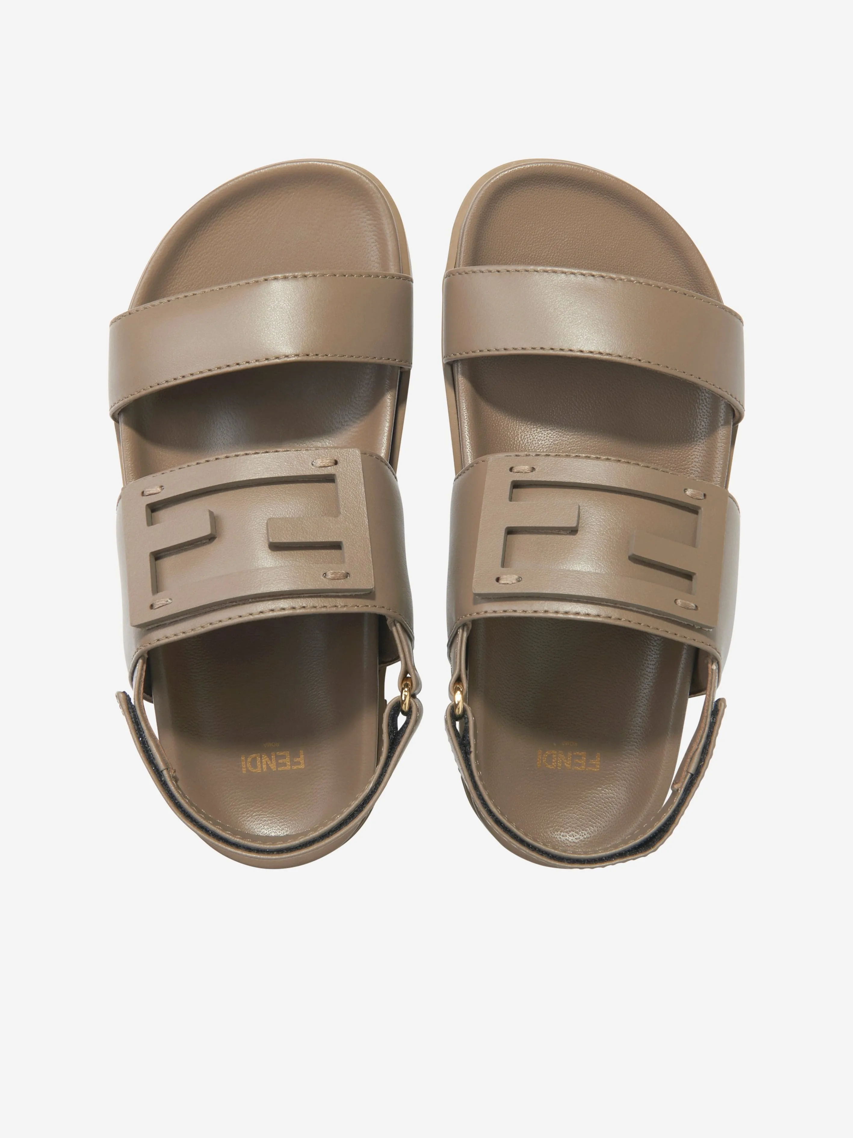Sandales en cuir Fendi Kids avec logo FF en beige