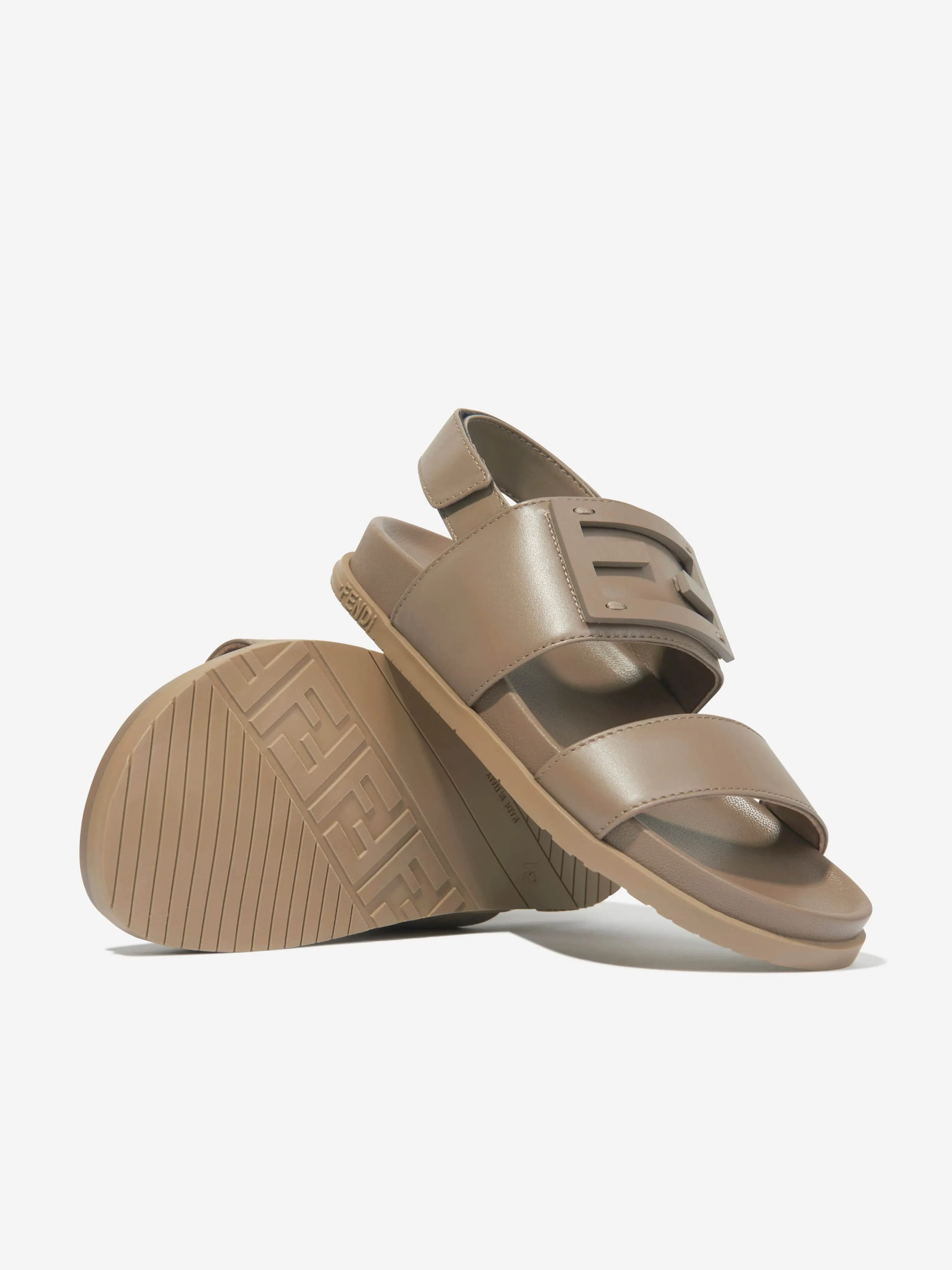 Sandales en cuir Fendi Kids avec logo FF en beige