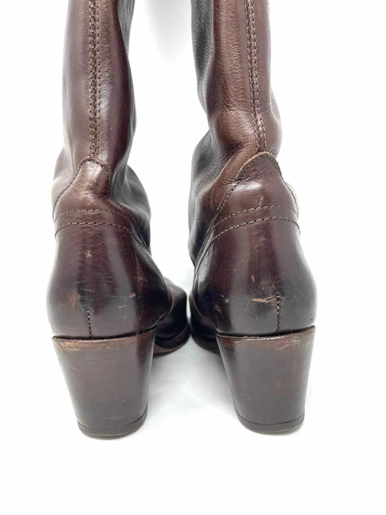 Bottes Designer Frye Taille 9 en Cuir Granuleux Chocolat