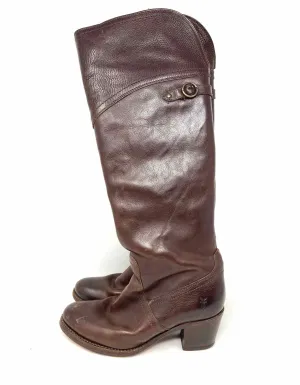 Bottes Designer Frye Taille 9 en Cuir Granuleux Chocolat