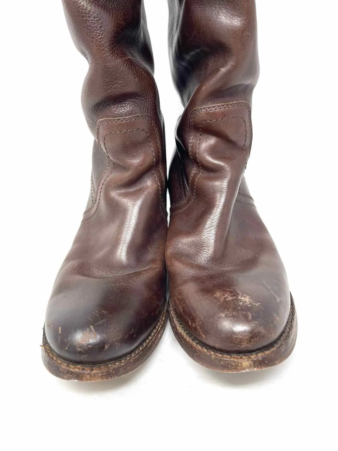 Bottes Designer Frye Taille 9 en Cuir Granuleux Chocolat