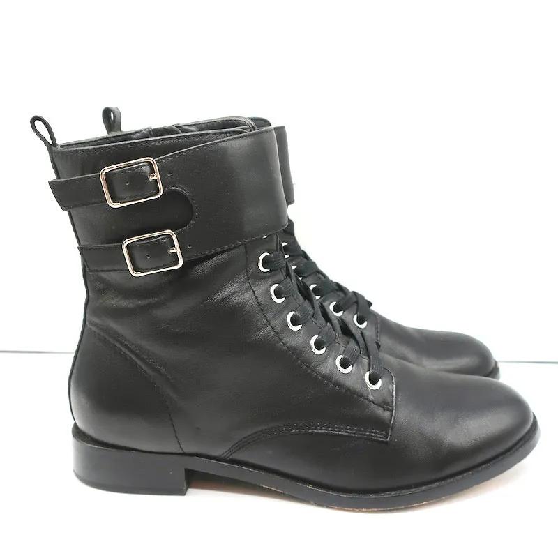 Bottes de combat Gianvito Rossi Lagarde en cuir noir taille 38, bottes plates à la cheville