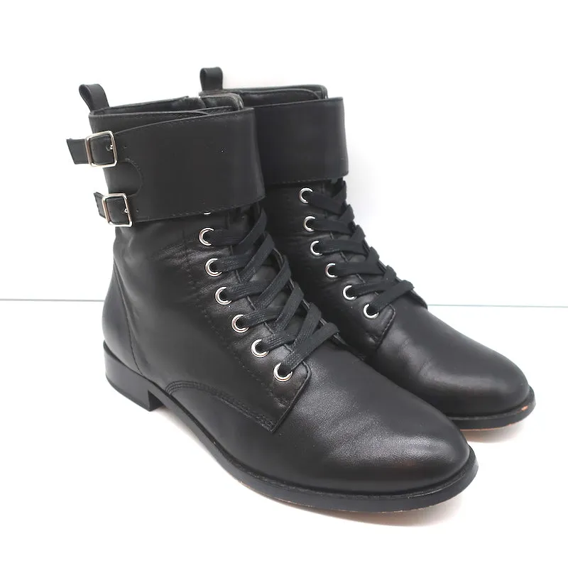 Bottes de combat Gianvito Rossi Lagarde en cuir noir taille 38, bottes plates à la cheville