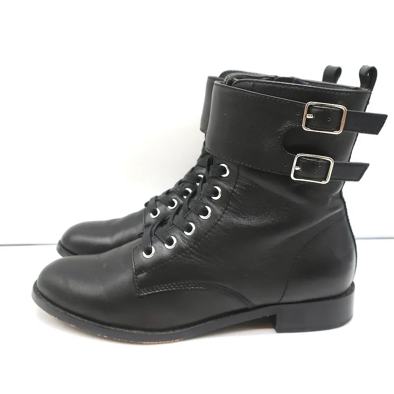 Bottes de combat Gianvito Rossi Lagarde en cuir noir taille 38, bottes plates à la cheville