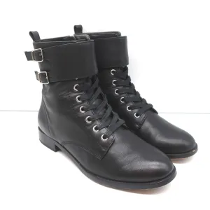 Bottes de combat Gianvito Rossi Lagarde en cuir noir taille 38, bottes plates à la cheville