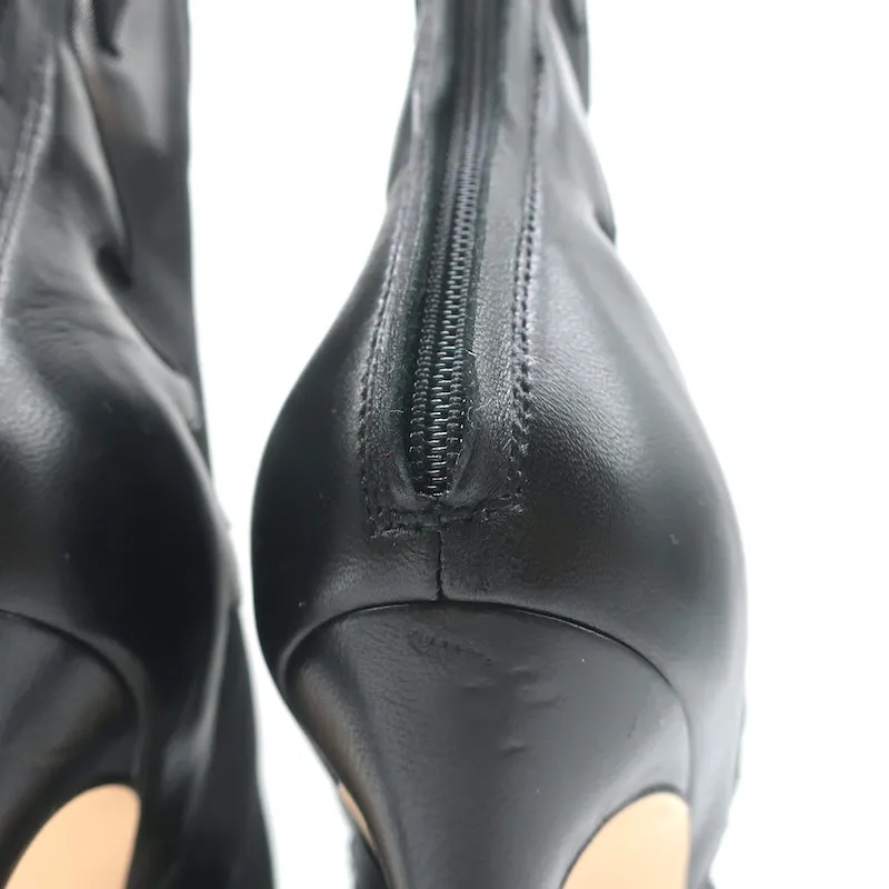 Bottes à lacets Gianvito Rossi à bout ouvert en cuir noir et mesh taille 38