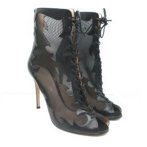 Bottes à lacets Gianvito Rossi à bout ouvert en cuir noir et mesh taille 38