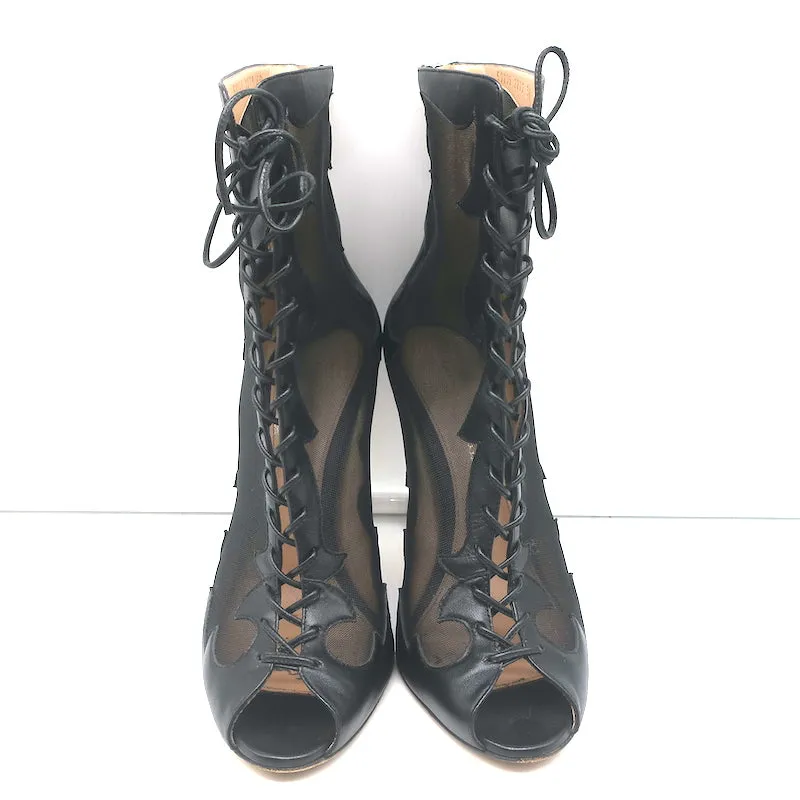 Bottes à lacets Gianvito Rossi à bout ouvert en cuir noir et mesh taille 38