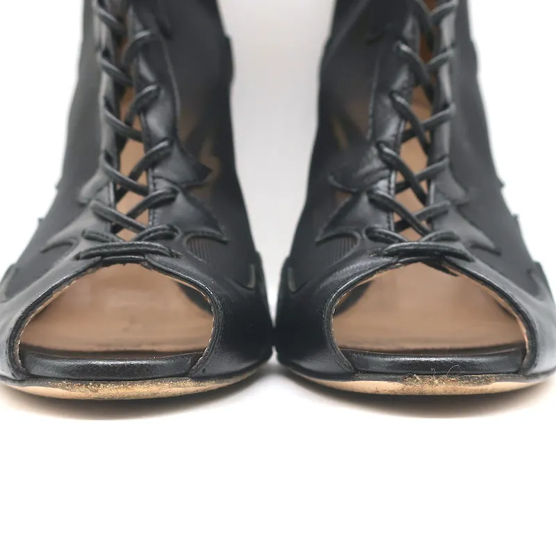 Bottes à lacets Gianvito Rossi à bout ouvert en cuir noir et mesh taille 38