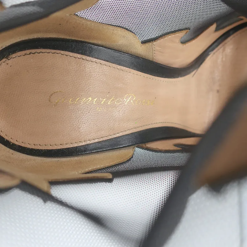 Bottes à lacets Gianvito Rossi à bout ouvert en cuir noir et mesh taille 38