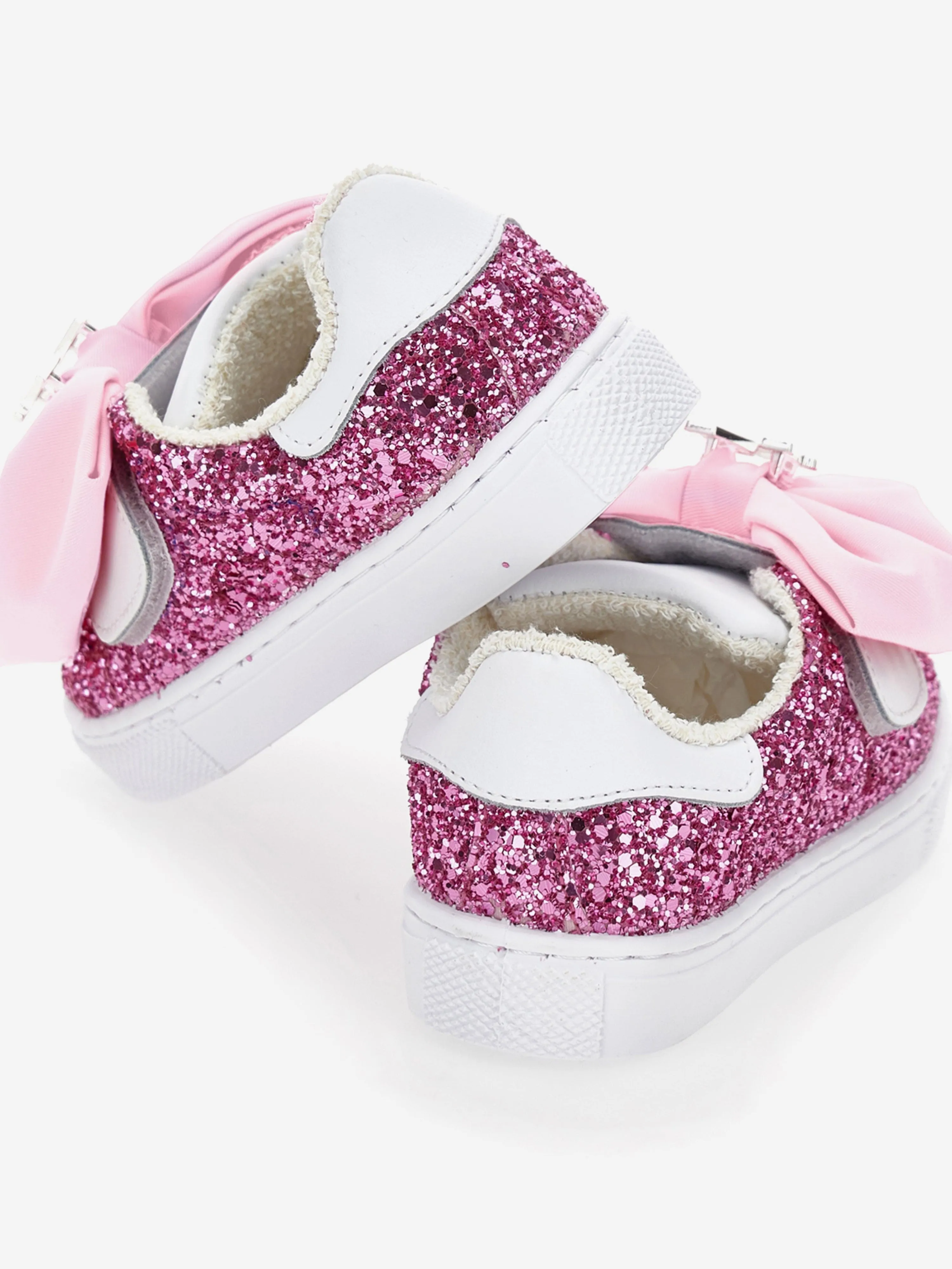Chaussures de Sport à Lacets avec Nœud Pailleté Rose pour Filles