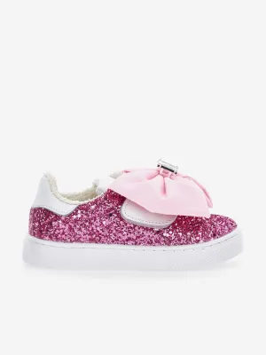 Chaussures de Sport à Lacets avec Nœud Pailleté Rose pour Filles