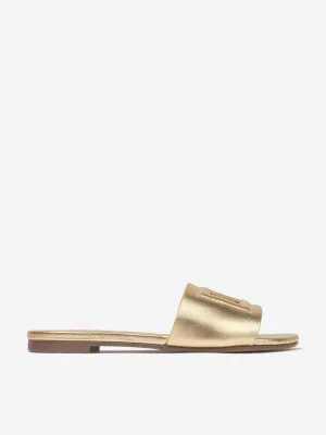 Sandales à glissière en cuir pour filles avec logo doré