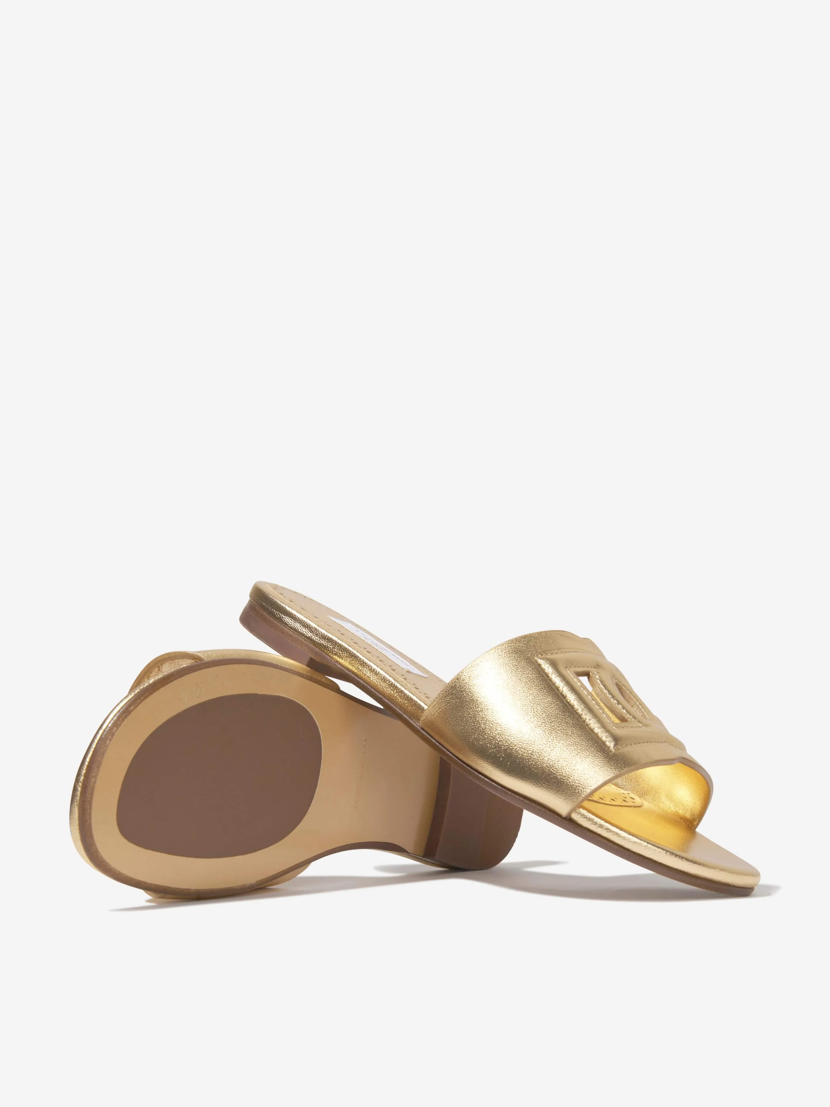 Sandales à glissière en cuir pour filles avec logo doré