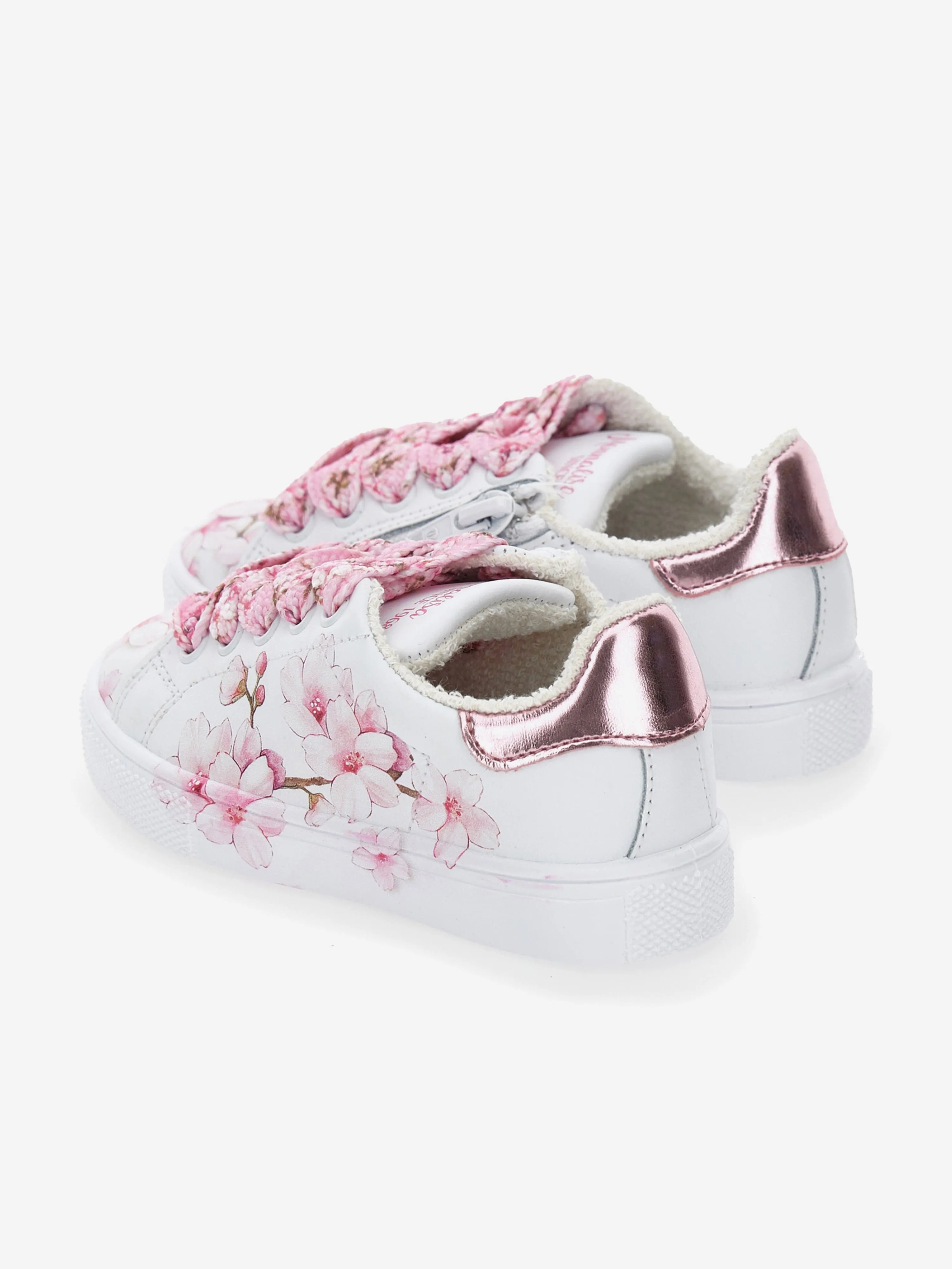 Baskets en cuir blanc à motif fleur de pêcher pour filles