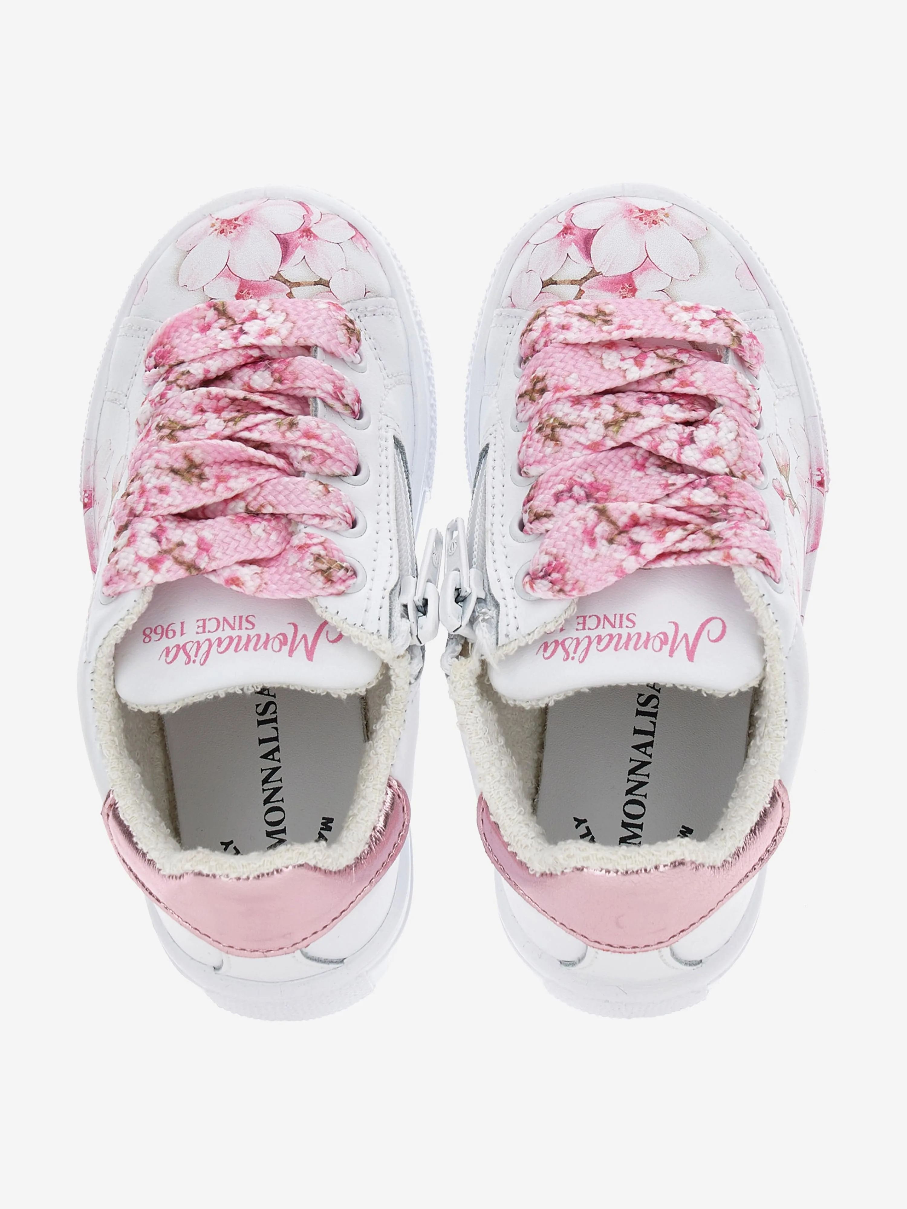 Baskets en cuir blanc à motif fleur de pêcher pour filles