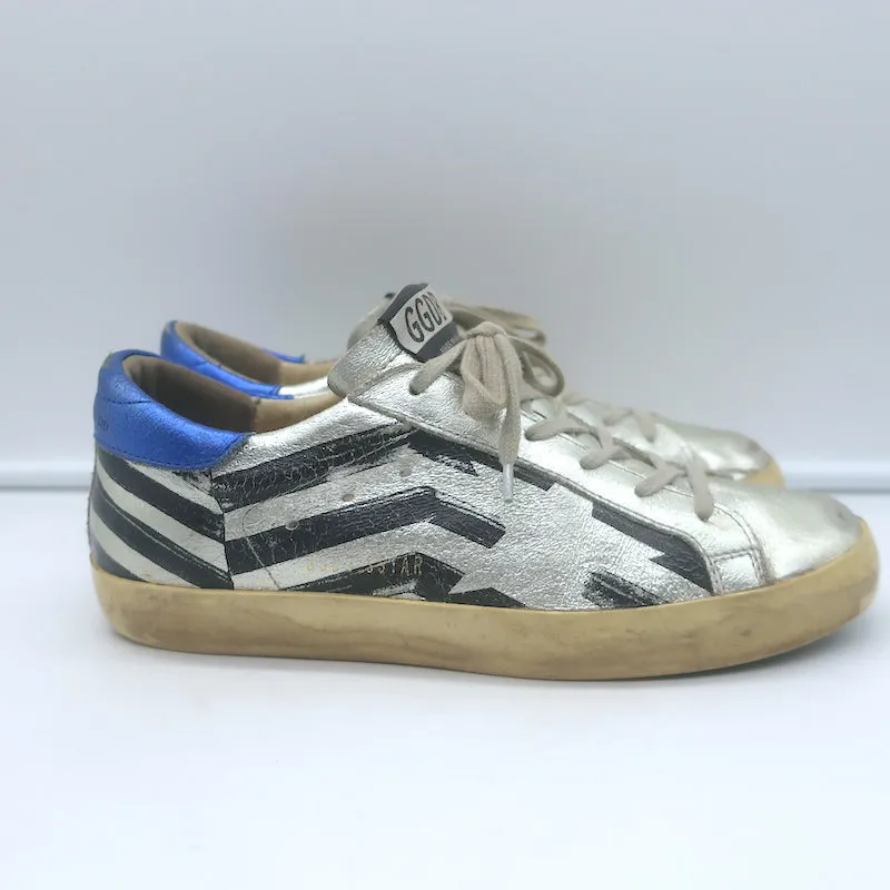 Golden Goose Superstar Flag Sneakers en cuir métallisé argenté taille 38