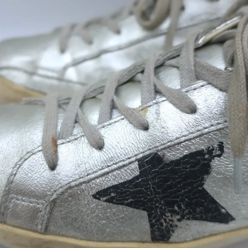 Golden Goose Superstar Flag Sneakers en cuir métallisé argenté taille 38