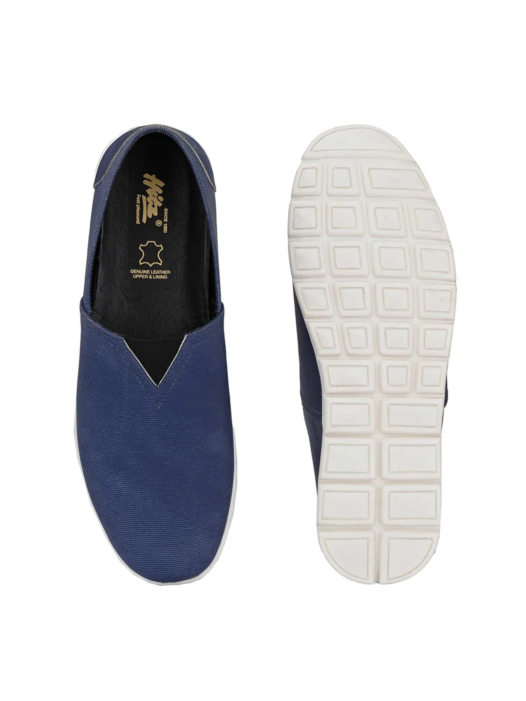 Chaussures décontractées à enfiler en cuir bleu pour hommes Hitz